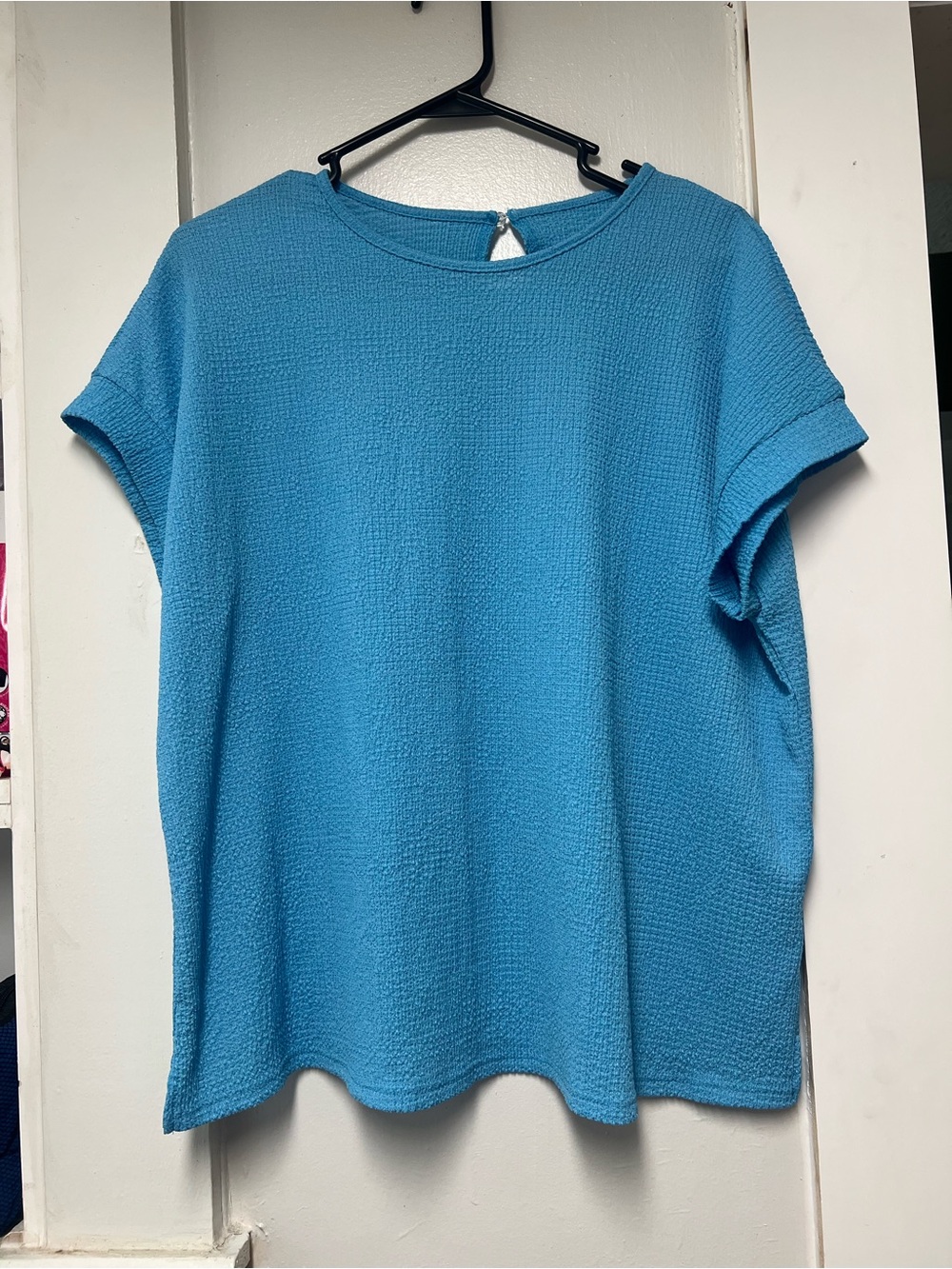 SHEIN Turquoise Textured Short Sleeve Blouse